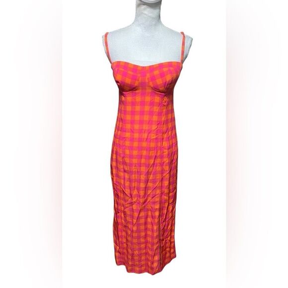 J crew collection invite dress gingham orange pink size 2 NWT - Picture 2 of 6